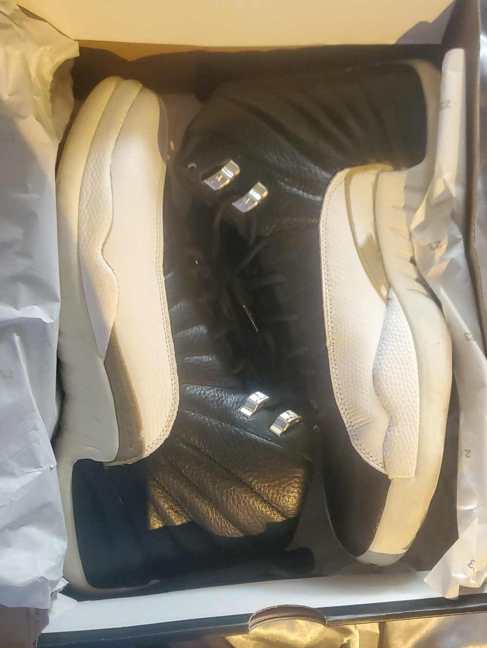 Jordan 12s Men's Black and White Leather High-Top Sneakers